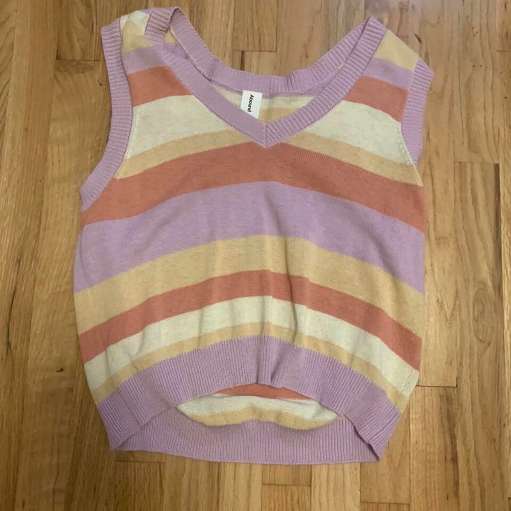 pink yellow and orange sweater vest v neck size L